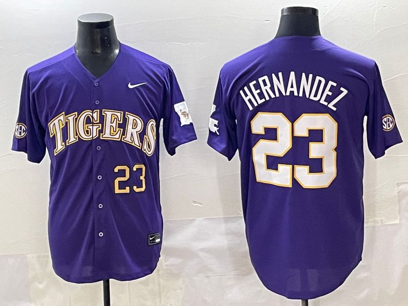 Men 2025 LSU Tigers #23 Hernandez Purple Joint Name Nike NCAA Jersey style 5